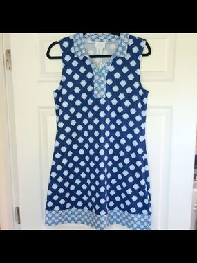 Sigrid Olsen Blue and White Golf & Tennis Printed Sleeveless Midi Dress